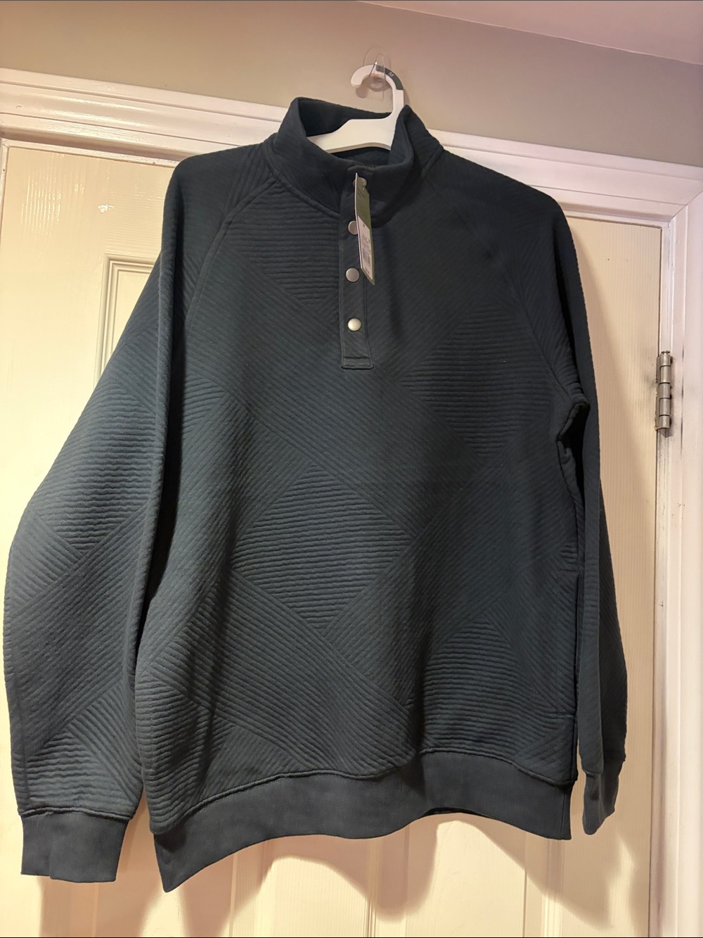Goodfellow & Co Men's Quilted Zip-Up Mock Neck Sweater in Dark Teal